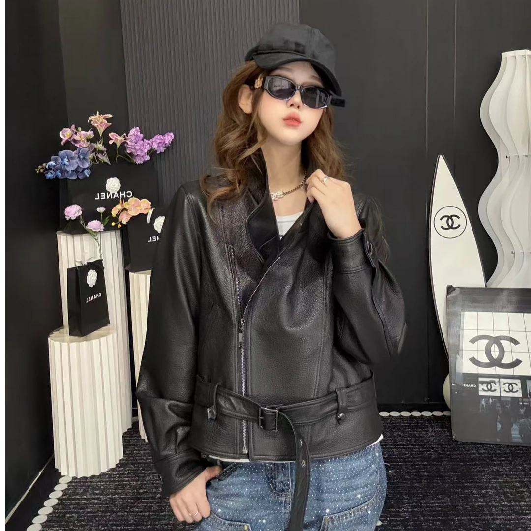 【顶奢女帝】新款洋气设计师款女装韩版气质羊皮显瘦休闲皮衣99077