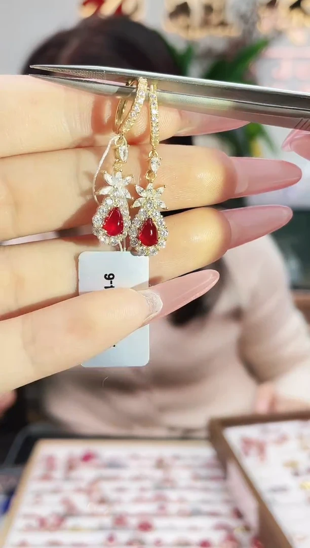 银S925镶嵌耳饰红宝石耳饰