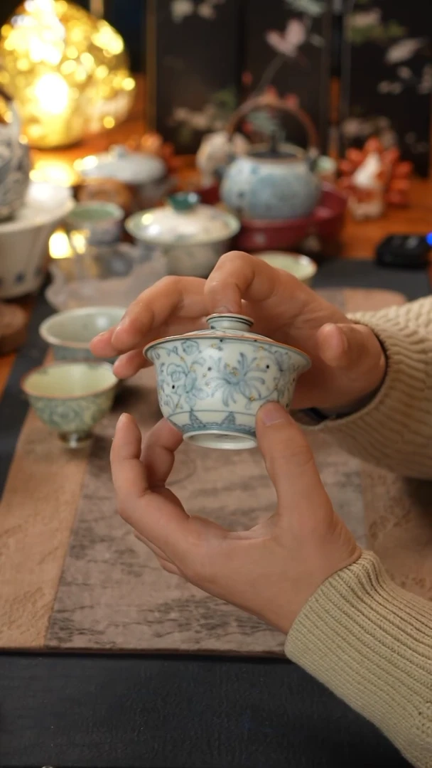 【闪购商品】屿青淡雅菊花两才盖碗100cc