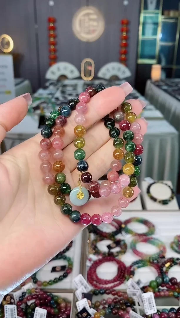 未镶嵌老矿碧玺色标三圈手串7mm+碧玺hon多样性发货一条