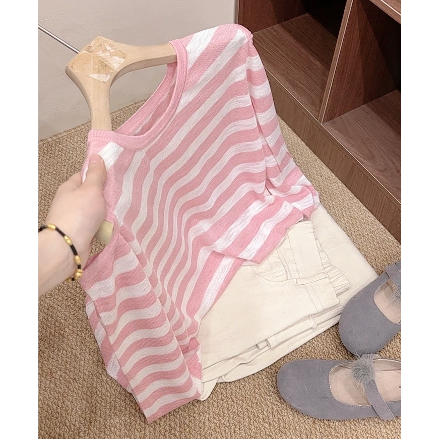 特！原69！ 【草莓冰】长袖露肩防晒针织衫打底夏季宽松条纹罩衫上衣