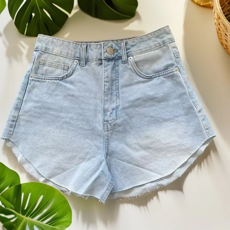 不规则毛边牛仔牛仔裤短裤夏季新款高腰显瘦热裤裤子ins
