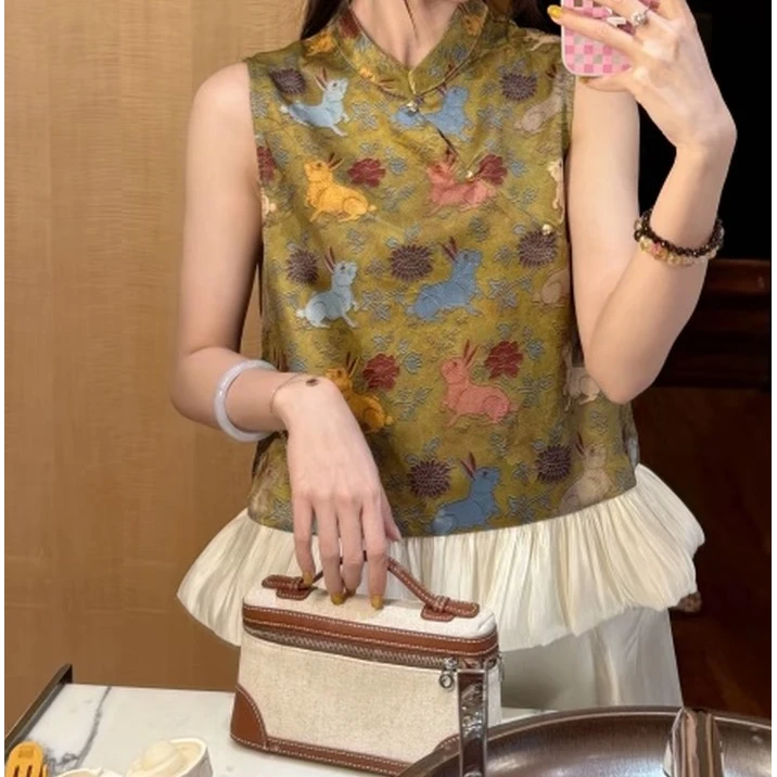 蹦跳兔子夏季新中式花边下摆设计款凉爽背心-BX2025809