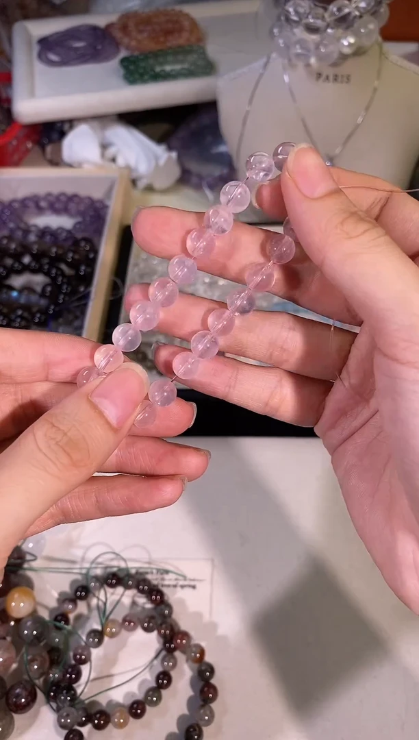 水晶手串未镶嵌78粉水7MM