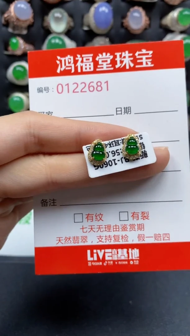 银S925镶嵌翡翠耳饰2681