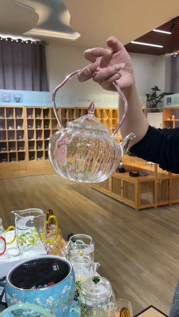 手工艺品玻璃金狮通运壶粉把瓜楞桃花