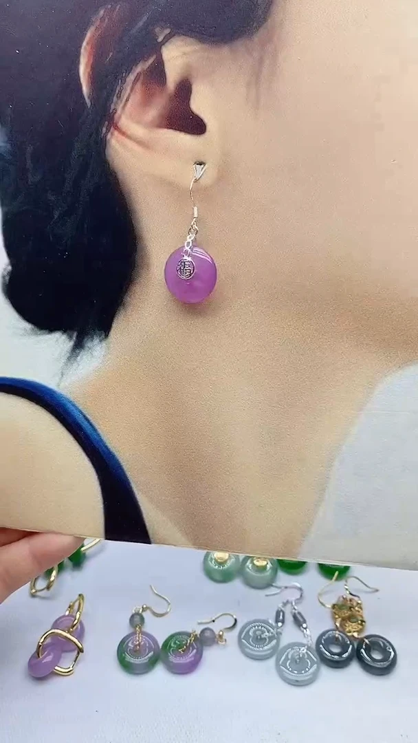 石英质玉（非洲翠）银S925镶嵌耳饰300