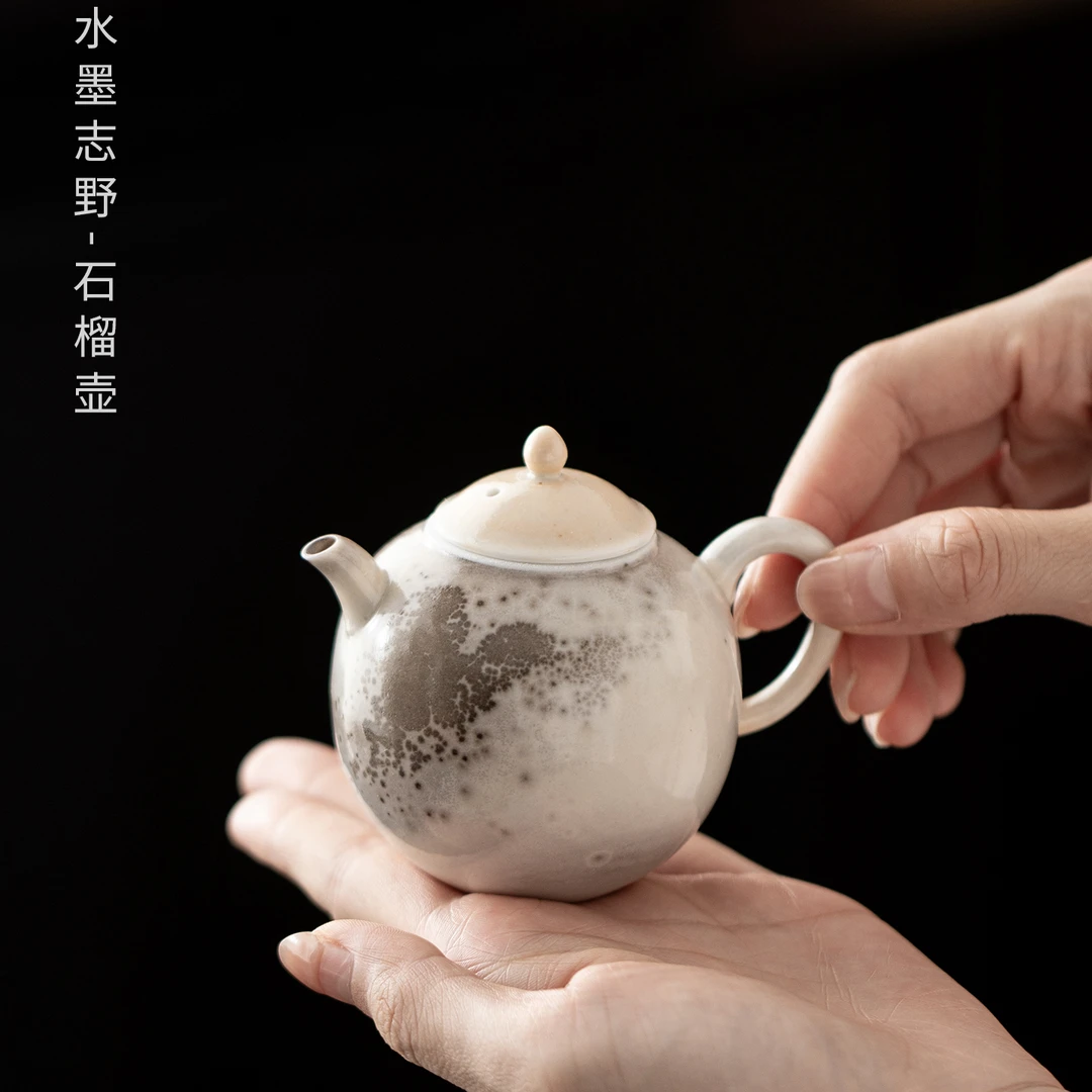 复古陶瓷水墨志野石榴茶壶泡茶壶家用高档复古功夫茶具茶壶手抓壶