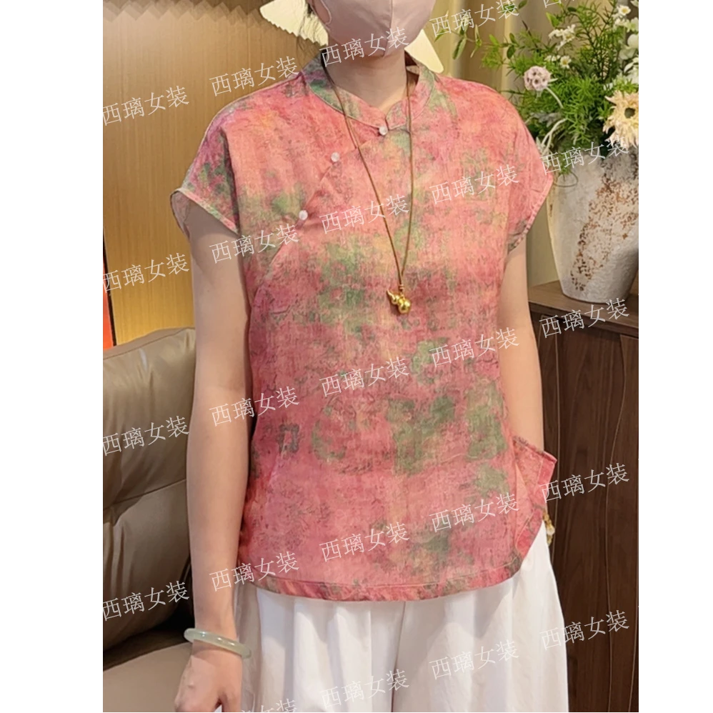 【彩绘】夏季短袖新中式小衫中国风T恤复古上衣小衫网红斜襟