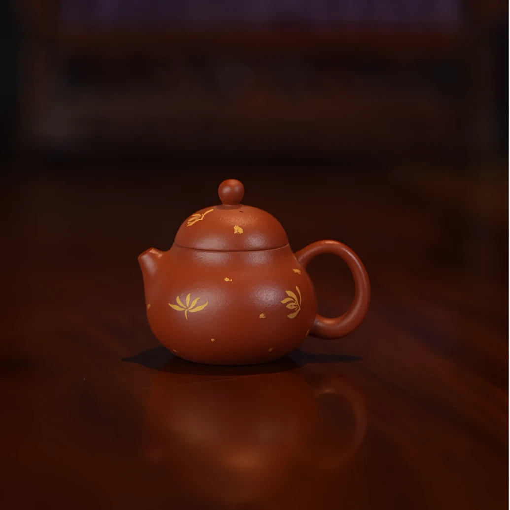 【墨己造物】原矿朱泥 文旦壶 秋水兰花烫金 紫砂壶 76