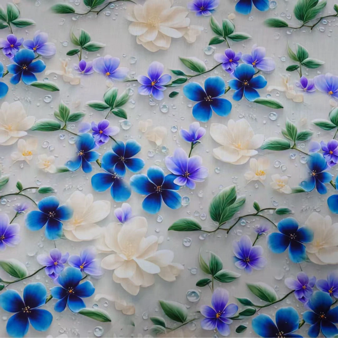 【棉绸.蓝白花朵】新款棉绸面料（3米包邮）