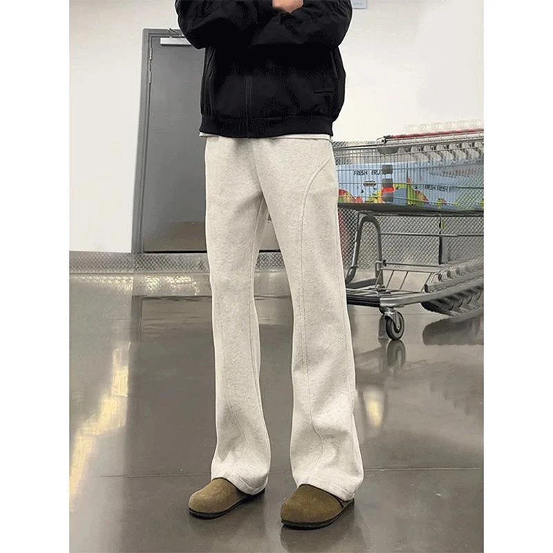 白灰色弯刀卫裤男款秋季垂感高腰显瘦裤子直筒美式斜切休闲微喇裤