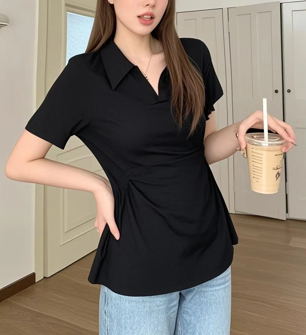 胖MM  时尚翻领T恤夏季新款洋气百搭显瘦上衣