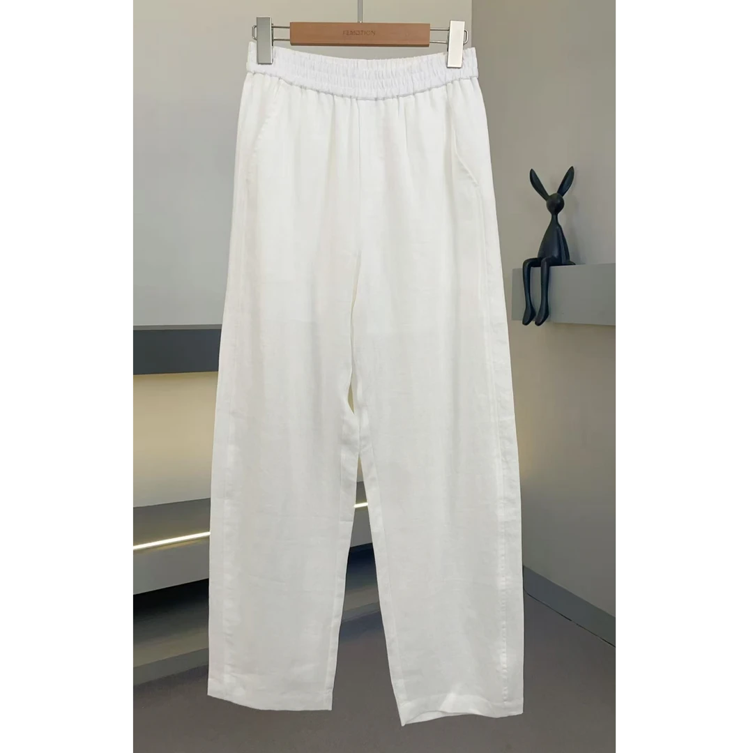 新款亚麻松紧腰薄款夏季百搭简约休闲裤