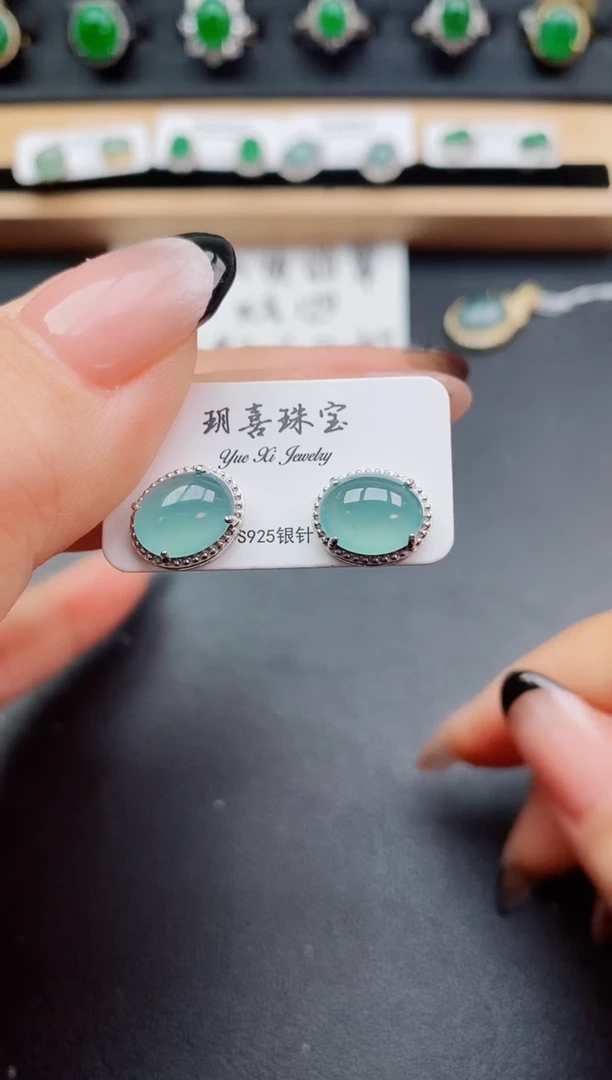 翡翠银S925镶嵌耳饰50800