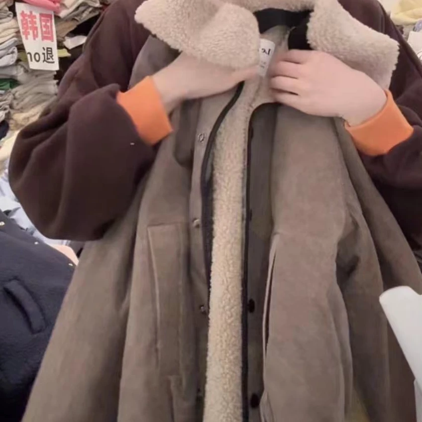 ［小小布］no退换-东大门正品拼色暗扣条绒棉服