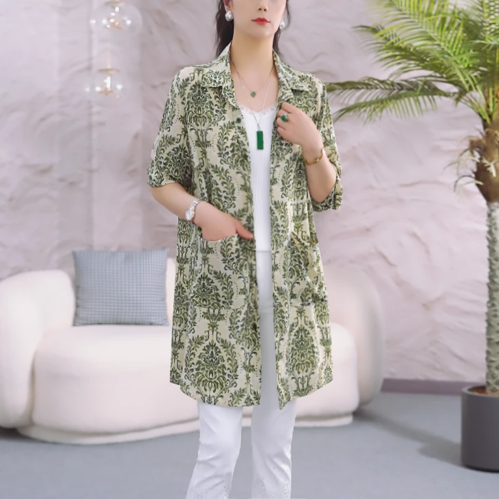 【绿色青花瓷】新款国风新中式印花上衣宽松款丝滑垂顺防晒开衫女