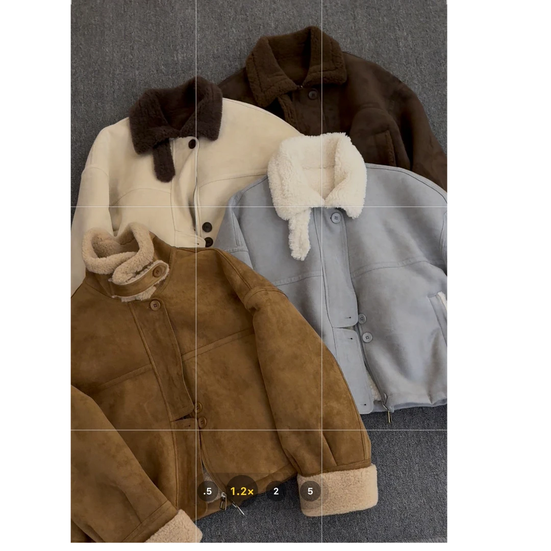 2025年冬季新款复古小个子皮毛一体美拉德韩版羊羔毛外套女