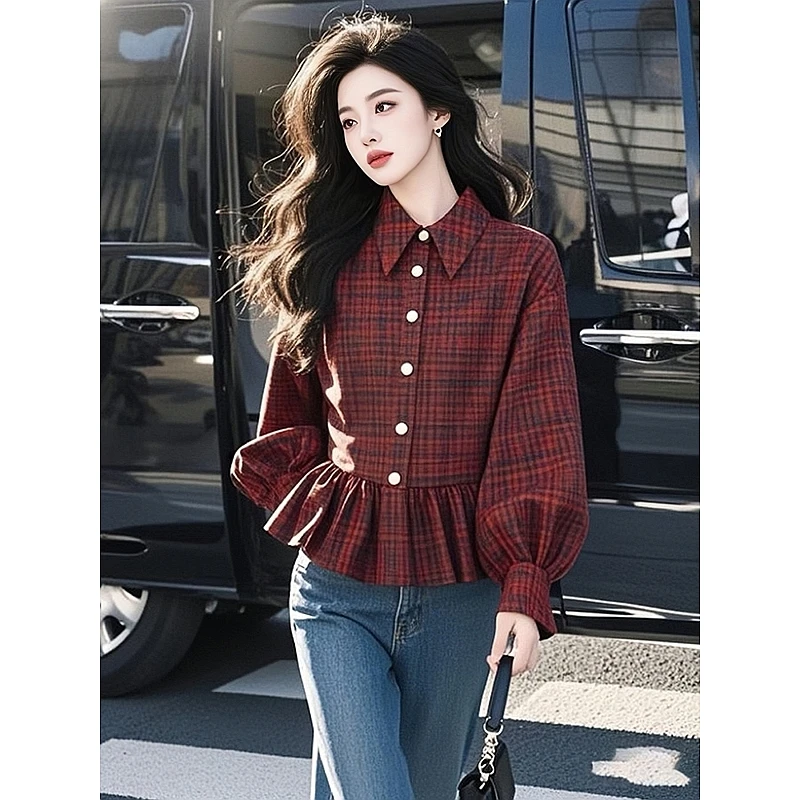 法式高级感别致绝美气质上衣枣红色长袖衬衫女春季减龄超好看衬衣