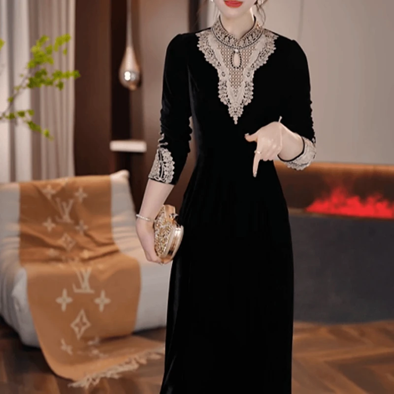 B468【连衣裙】2025秋季新款高贵优雅洋气新中式贵夫人气质连衣裙