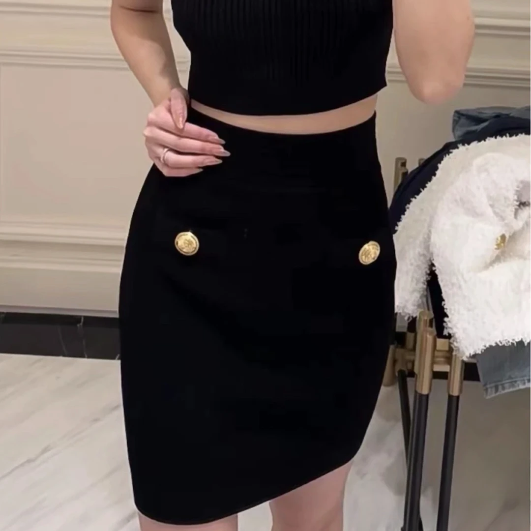 未使用 BALMAIN/巴尔曼 Balmain 弹力针织纹理半裙 黑色34