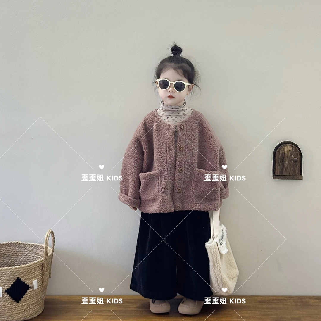 【歪歪妞童装】2493女童洋气时髦羊羔毛外套日系儿童皮毛一体上衣