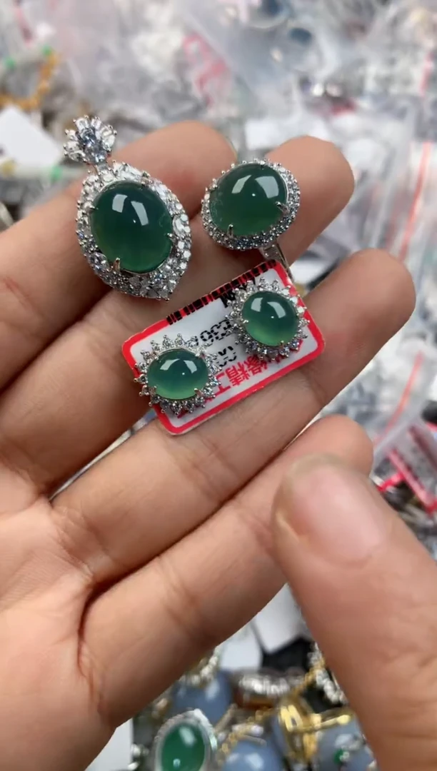 银S925镶嵌戒指翡翠2222----7