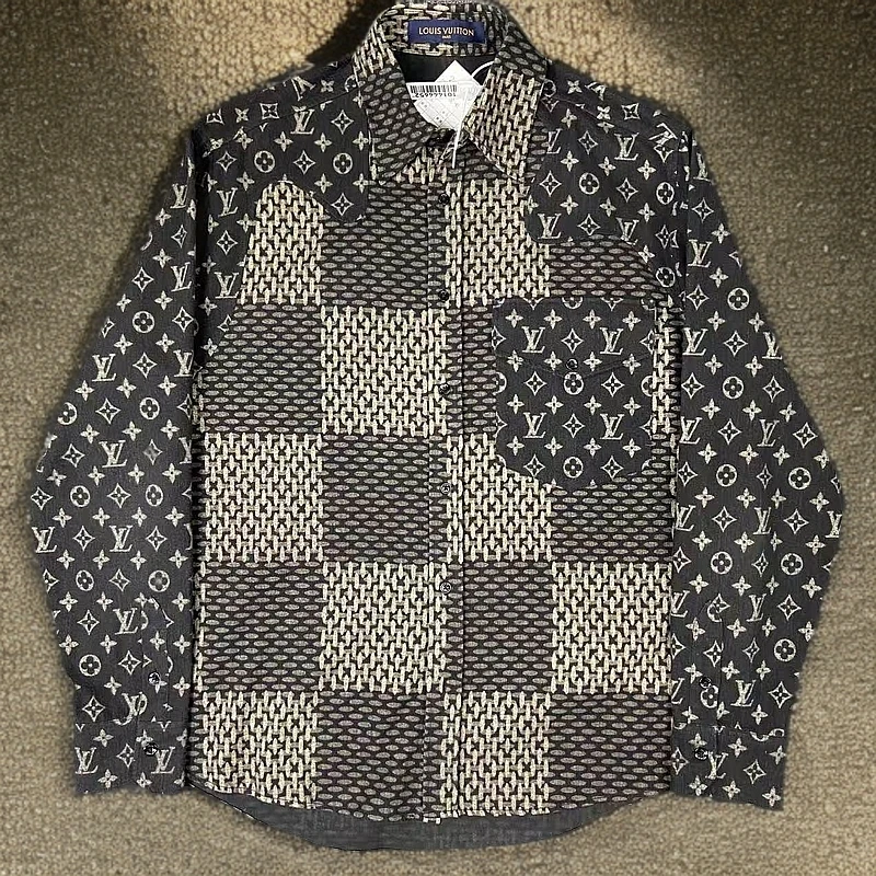 99新 LouisVuitton/路易威登 2504106/S码/nigo联名老花拼接衬衫