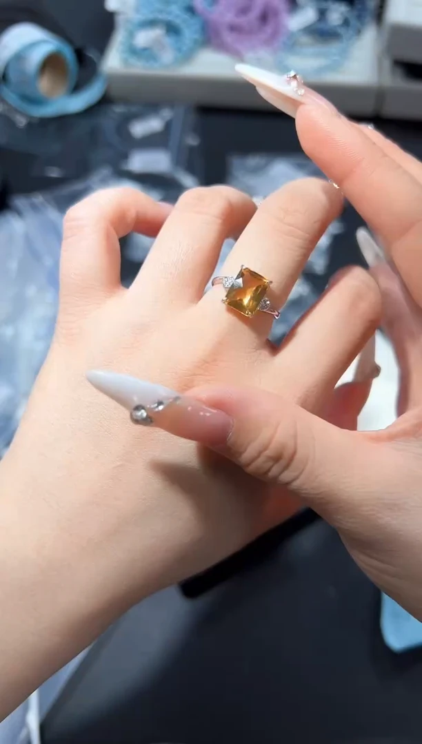 黄晶戒指银S925镶嵌57h多样性发其一【1个】