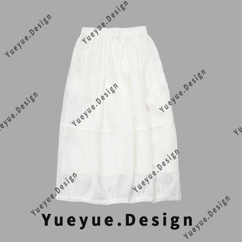 【悦悦专属】时尚苎麻松紧腰白色显瘦半身裙Y528