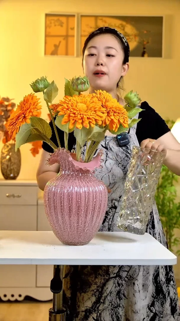 水晶花瓶粉色大浪华
