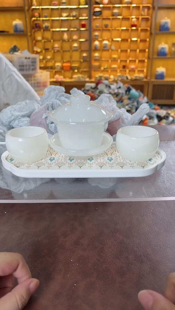 瓷片鸣盏居11111111琉璃盖碗+2杯+茶盘