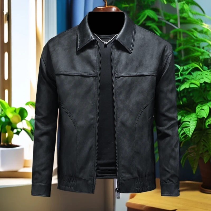 娜罗普西翻领皮衣外套男士春秋季新款潮流休闲痞帅机车服皮夹克潮