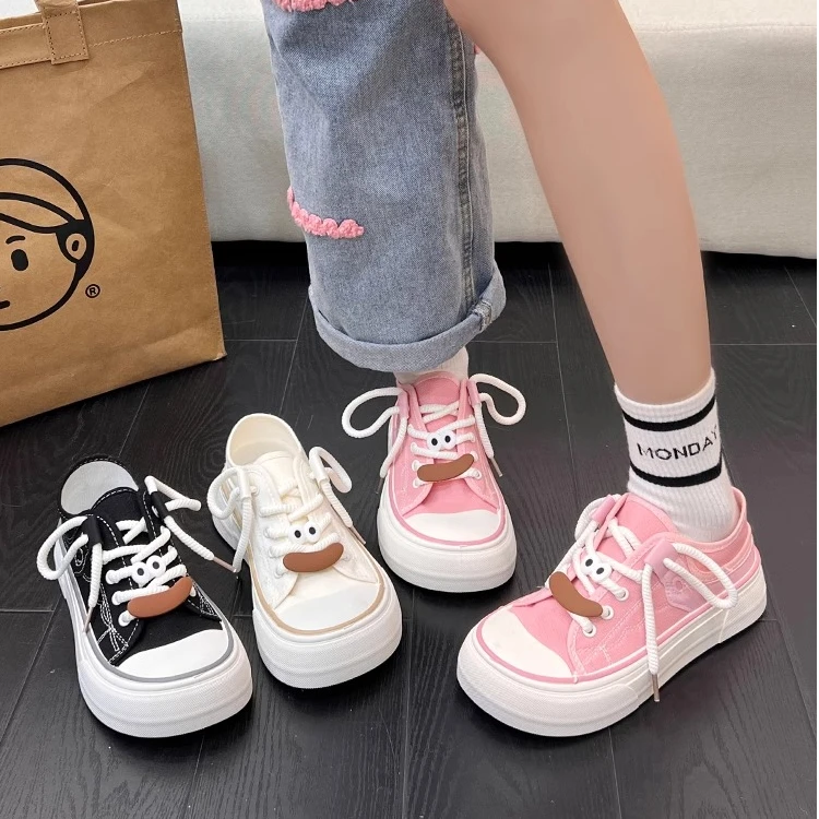 厚底帆布鞋女2025新款春秋季网红超火配裙子小白鞋板鞋设计感小众