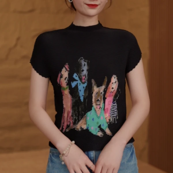 2025新款夏季褶皱女装手工捏褶气质原创上衣T恤百搭复古33