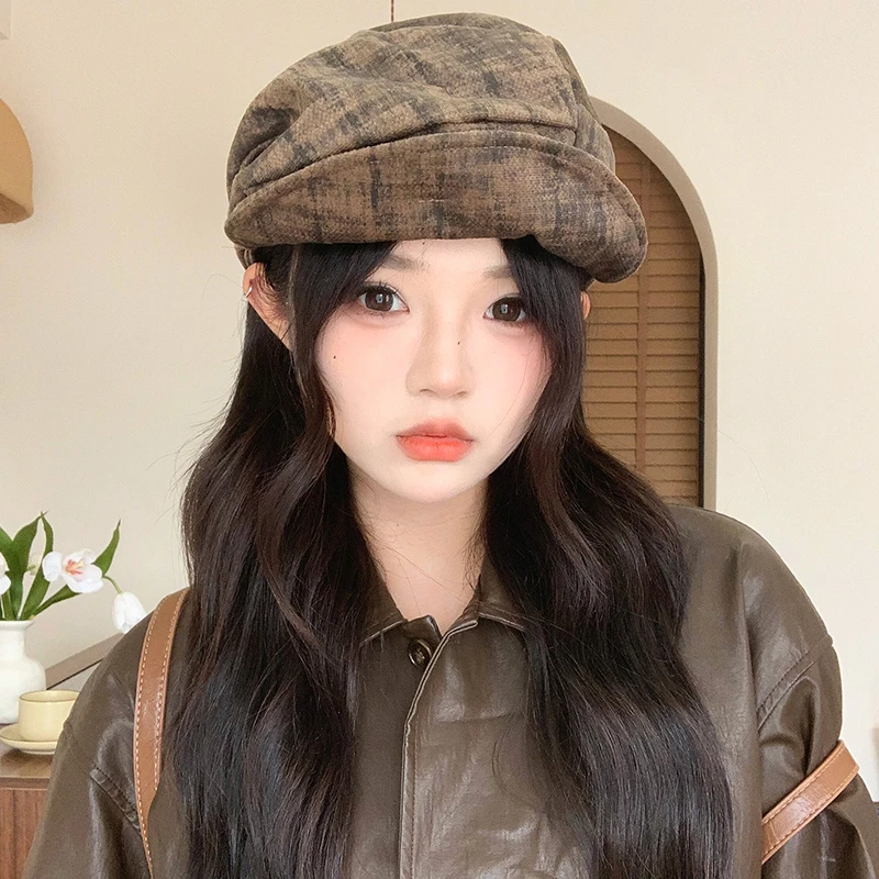 日系复古褶皱贝雷帽子女款秋冬季2025新款小众画家帽大头围八角帽
