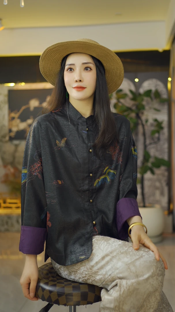 （曼如）国风老钱风复古提花上衣新中式