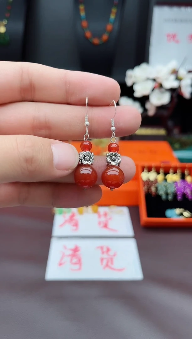玛瑙/玉髓耳饰银S925镶嵌422000