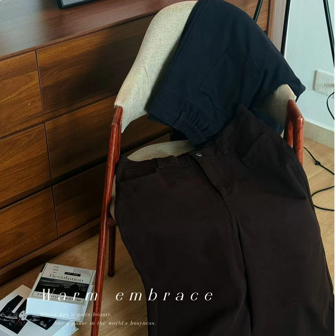 3018#【旧韵随性】百搭九分直筒加绒显瘦休闲裤