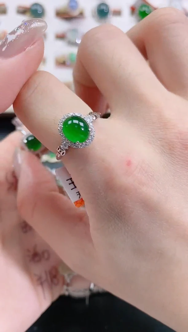 银S925镶嵌戒指翡翠天然翡翠