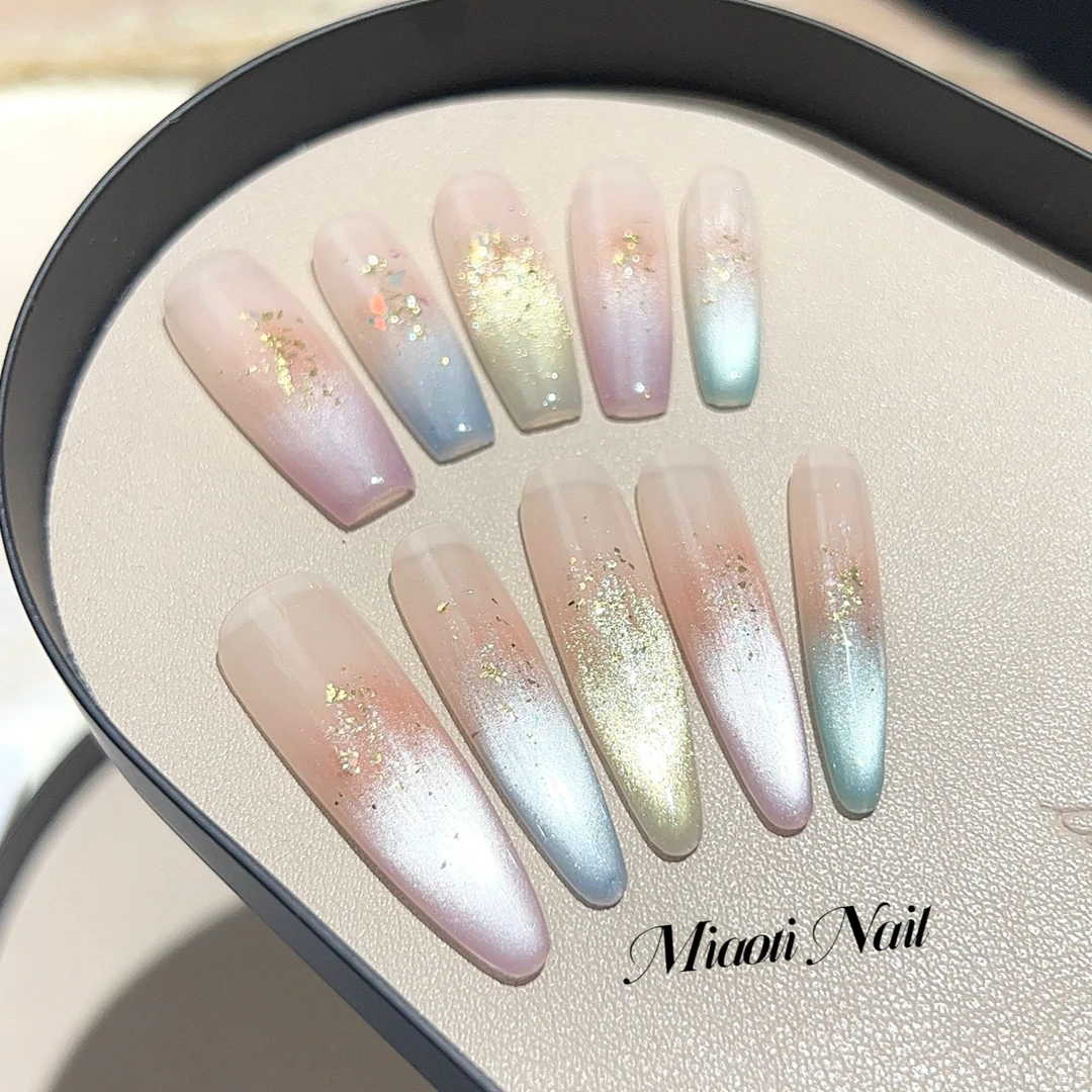 【马卡龙】【9个甲型定制】猫哥 夏日多巴胺猫眼可爱少女纯手工穿戴甲