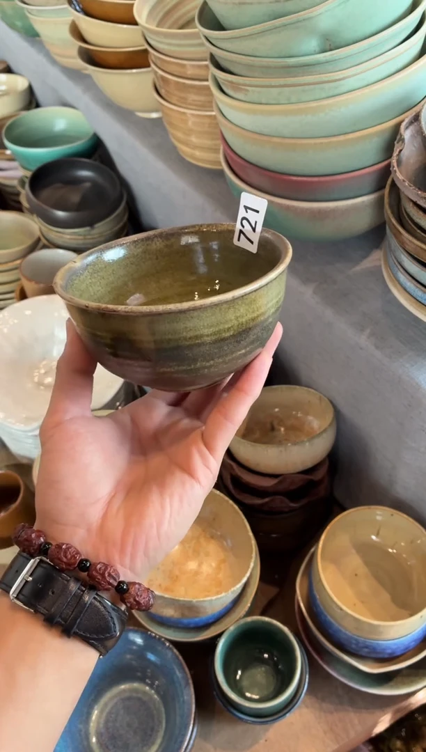 瓷片瑶**烤721微瑕手工绿小碗米饭碗1个