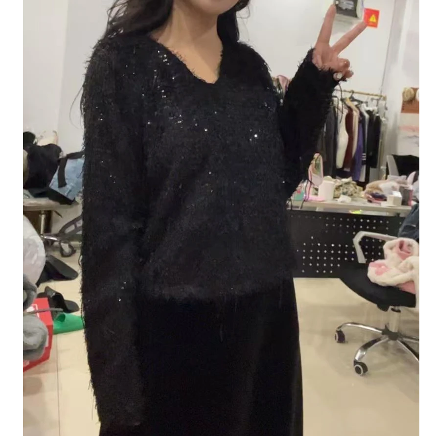 jj 9123打底衫蕾丝宽松长袖镂空洋气上衣时尚设计感网红百搭重工
