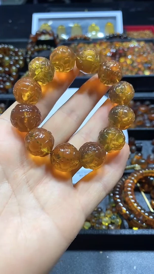 绿珀颈饰未镶嵌天然缅甸琥珀貔貅手串17+