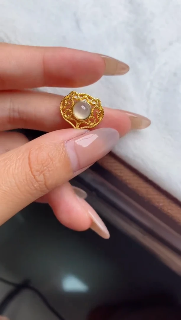 银S925镶嵌戒指翡翠天然A货翡翠