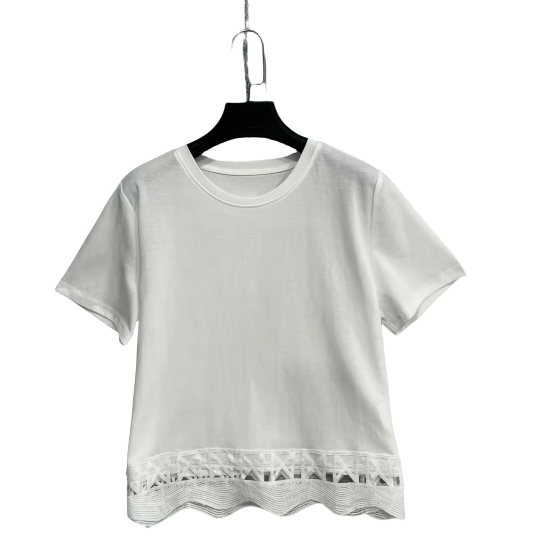 2626  纯色  光板  下摆镂空  简约  休闲  T恤