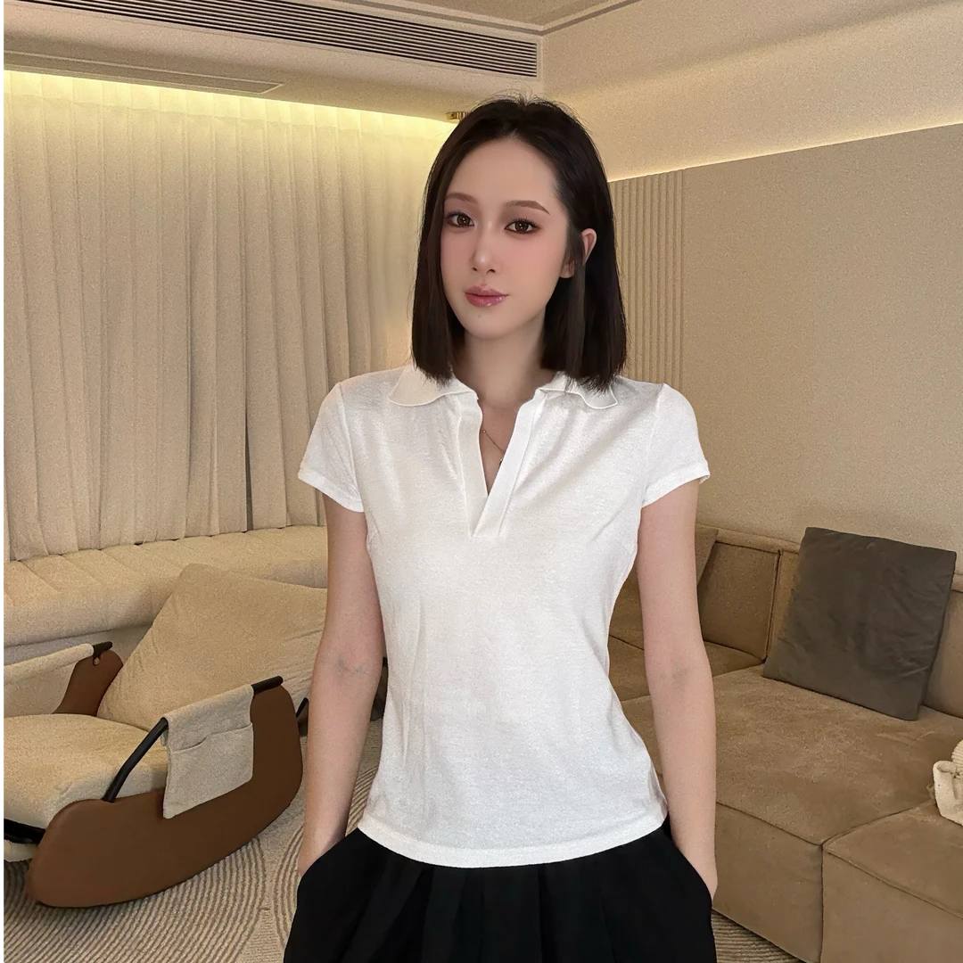 2025款海鸥领PoLo纯色T恤毛巾布显瘦气质小衫女士日常款
