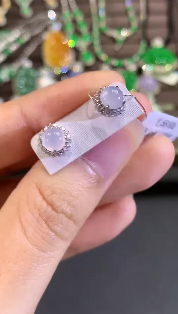 18K金镶嵌翡翠耳饰B87 紫货有色差