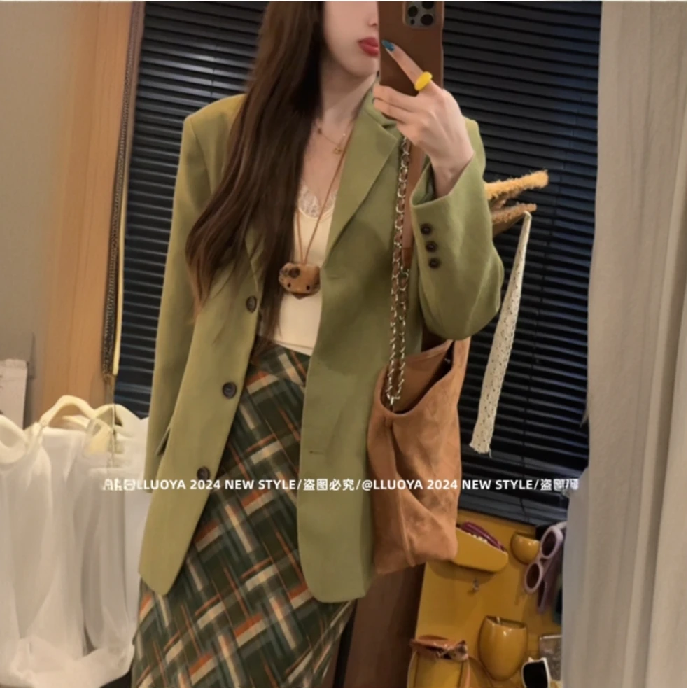 高级感宽松长袖西装外套女2025春季新款极简风中长款西服潮