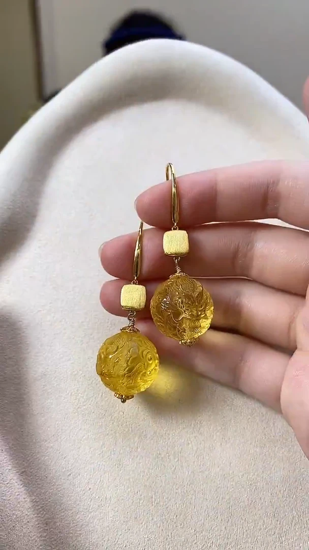 琥珀未镶嵌耳饰耳环